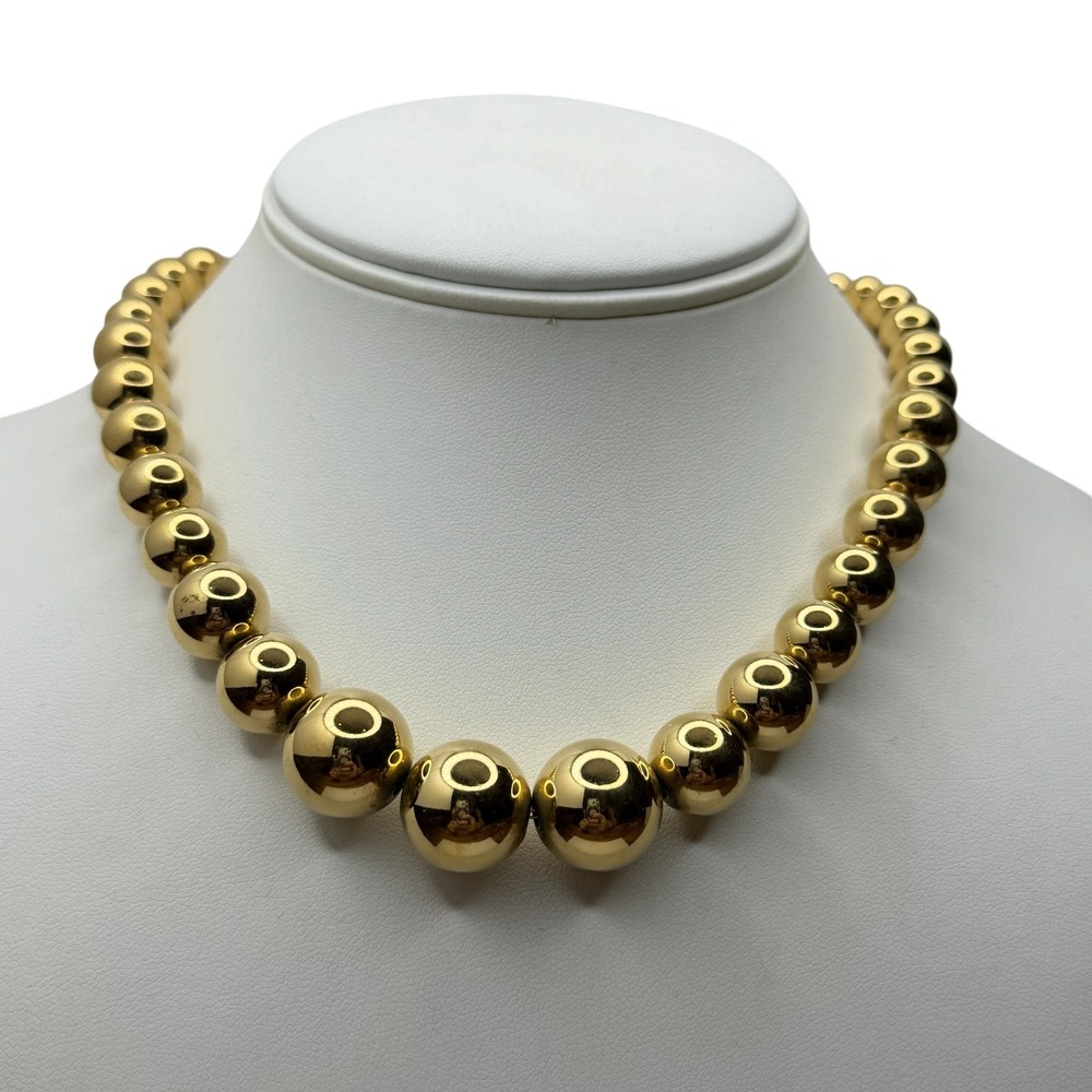 Monet Necklace Gold Tone Metal 16" Gold Graduated Ball Bead Statement Choker